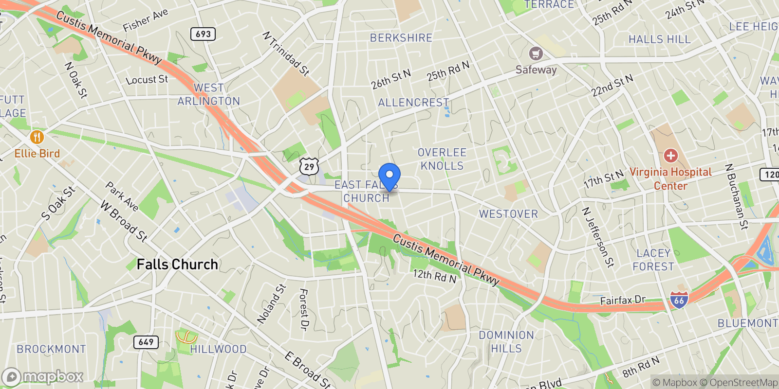 Map showing 6314 Washington Boulevard, Arlington, VA 22205, Arlington, Virginia, United States.