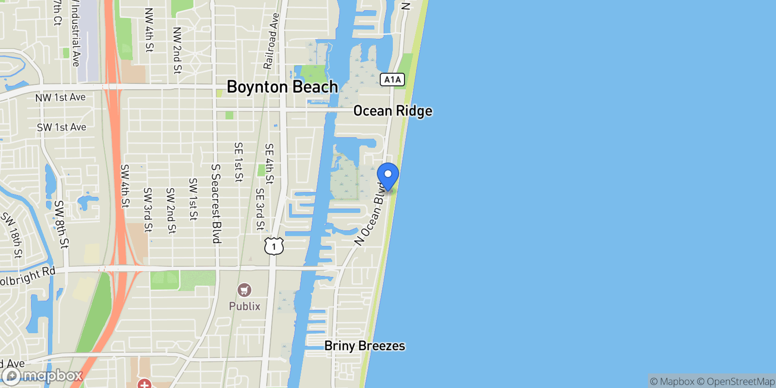 Map showing 5929 N Ocean Boulevard, Boynton Beach, Florida, United States.
