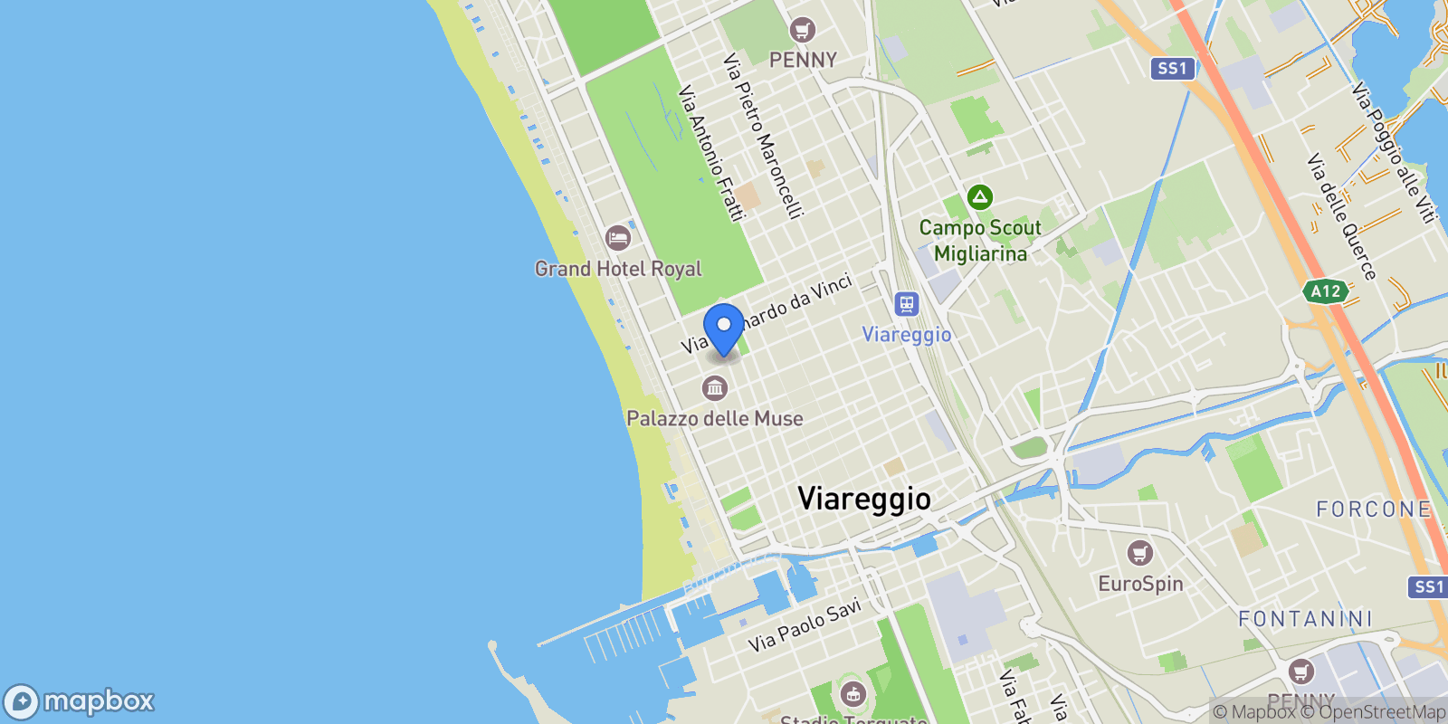 Map showing Viareggio, Tuscany, Italy.