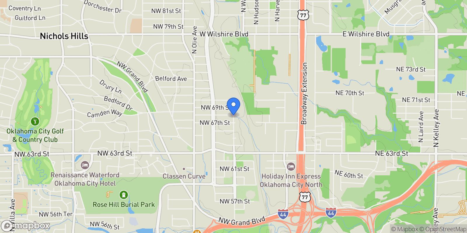 Map showing 801 NW 68th Street, Oklahoma City, United States.