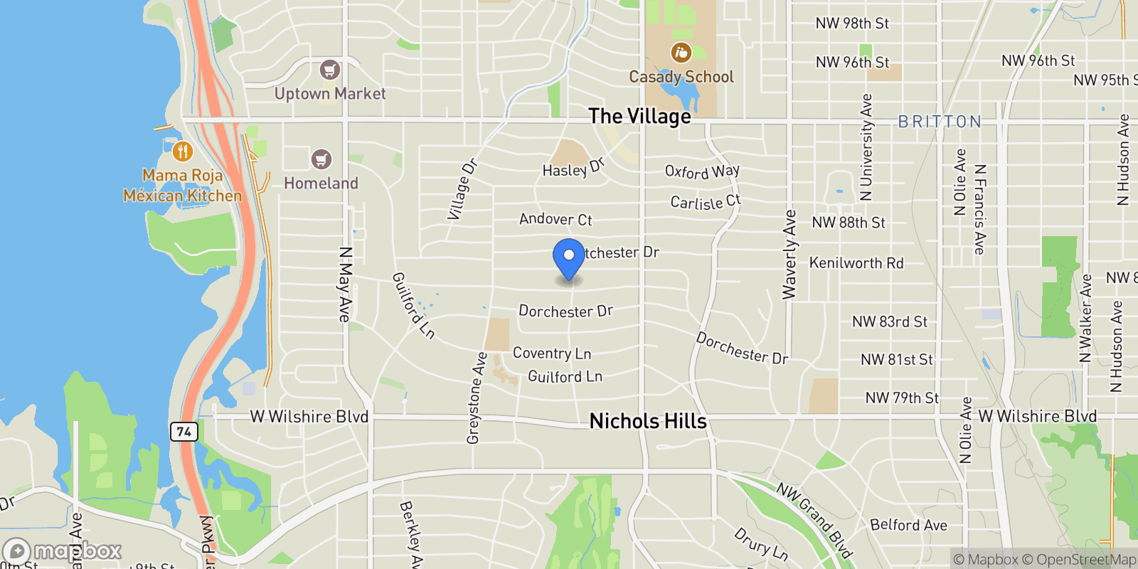 Map showing 1801 Drakestone Avenue, Oklahoma City, Oklahoma, United States.
