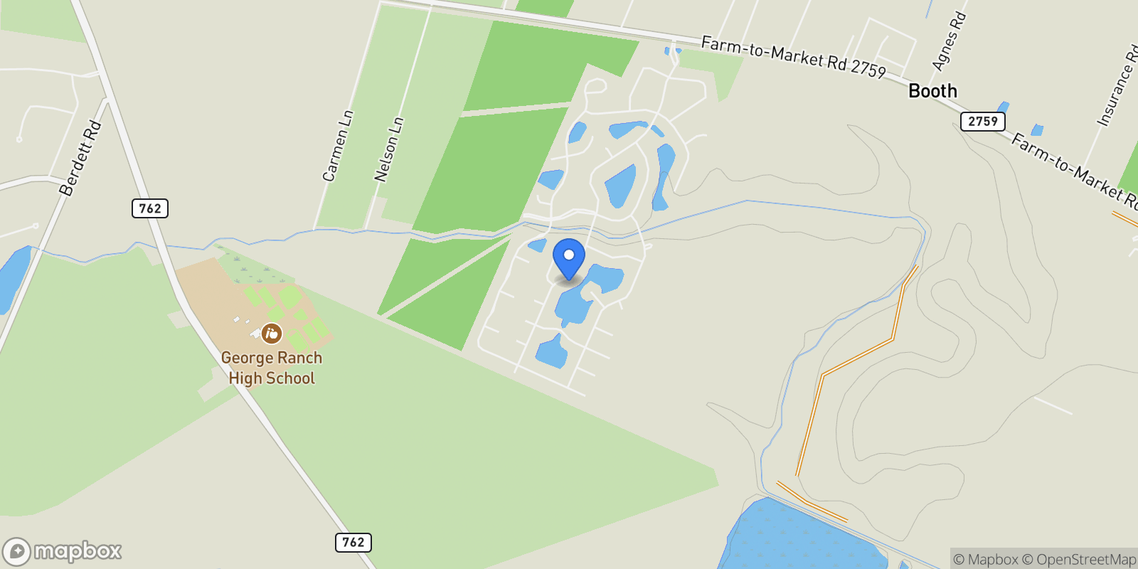 Map showing 843 Royal Lakes Boulevard, Rosenberg, Texas, United States.