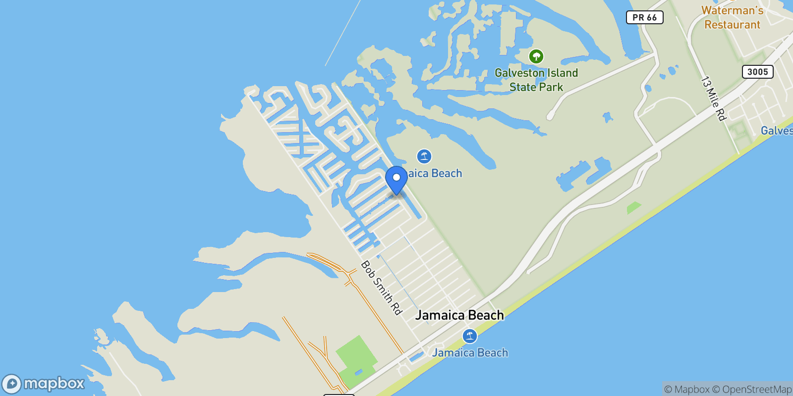 Map showing 16502 Bermuda Way, Galveston, Texas, United States.