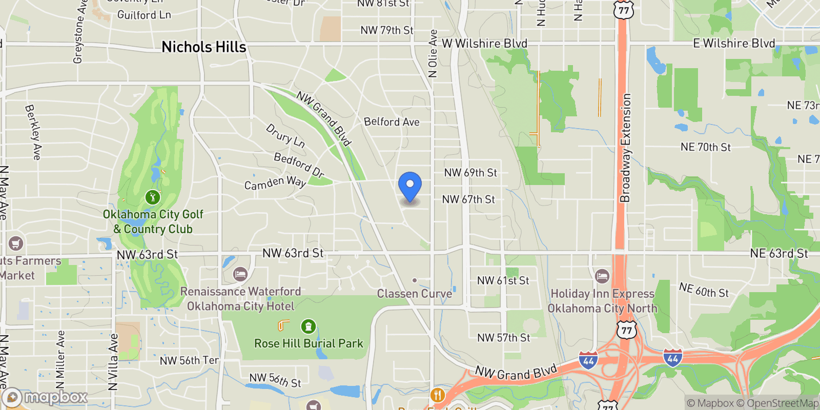 Map showing 1117 Cumberland Court, Nichols Hills, Oklahoma, United States.
