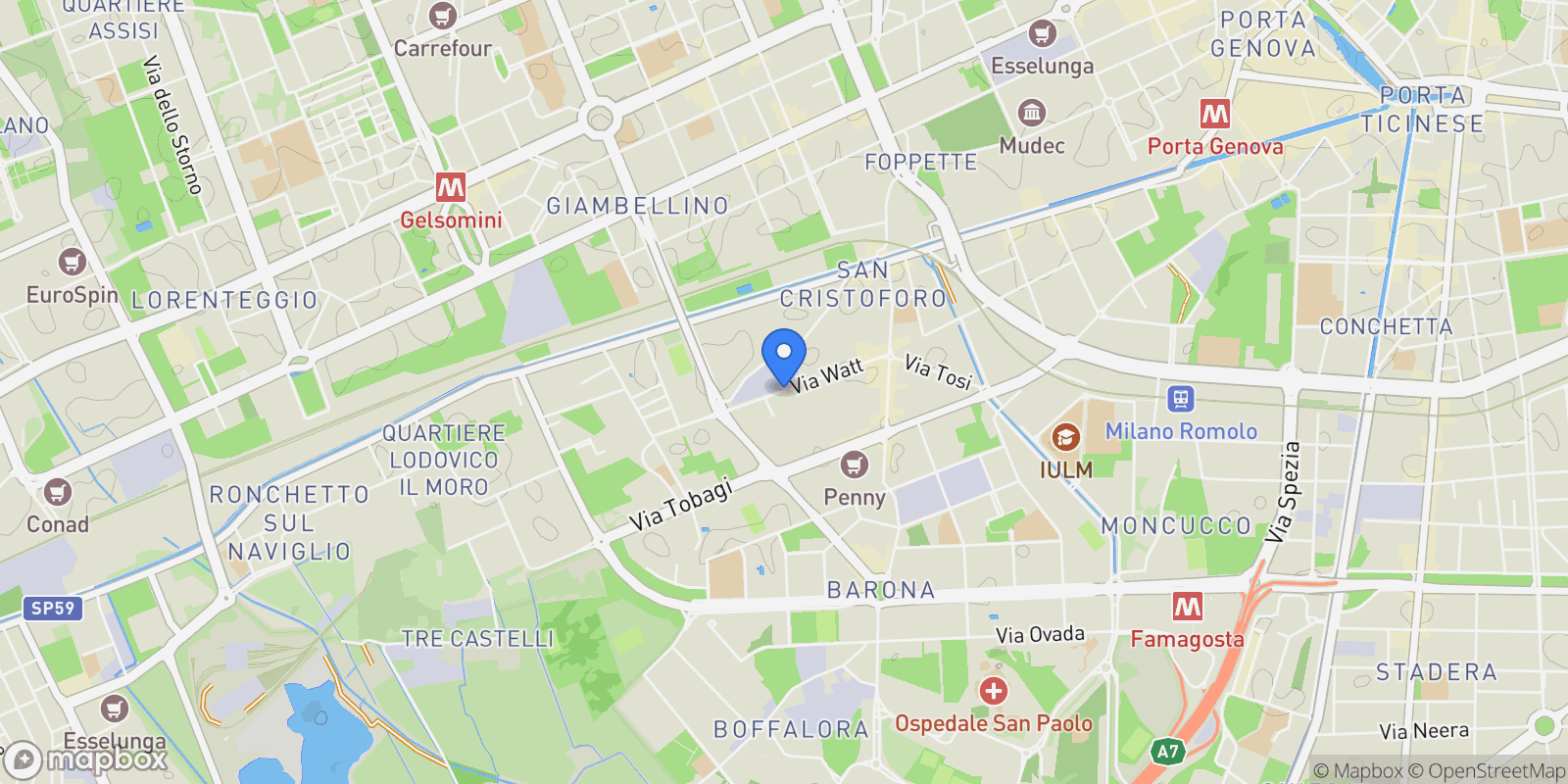 Map showing Via Giacomo Watt, 20143 Milano MI, Italy, Milan, Lombardy, Italy.