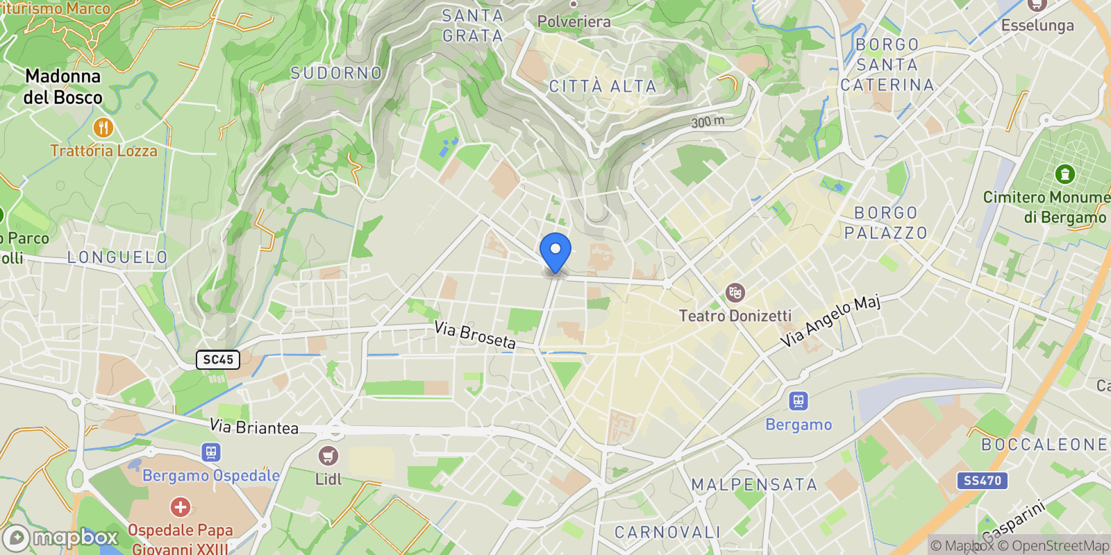 Map showing Via Francesco Nullo, Bergamo, Lombardy, Italy.