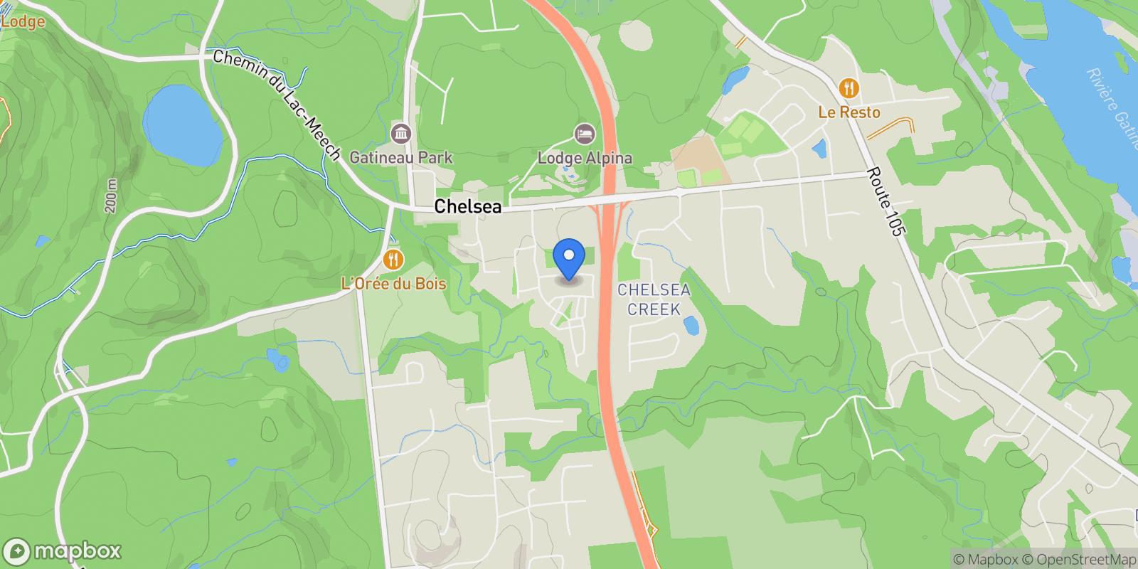 Map showing 30 Ch. de Montpelier, Chelsea, Quebec, Canada.