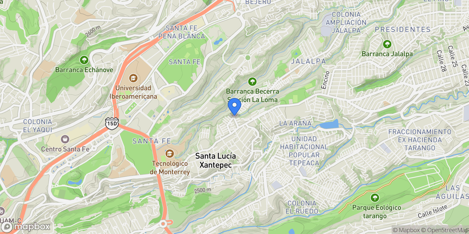 Map showing Santa Fe Avenida de los Poetas, Mexico City, 05349, Mexico City, Mexico.