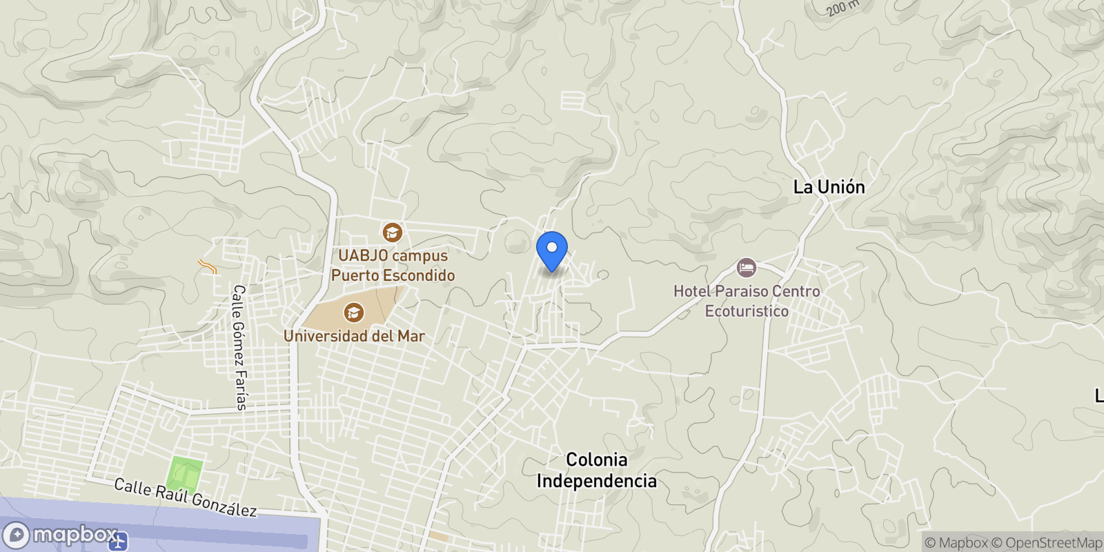 Map showing Los Naranjos 9 Santa María Colotepec , Puerto Escondido, OAX, Puerto Escondido, Oaxaca, Mexico.