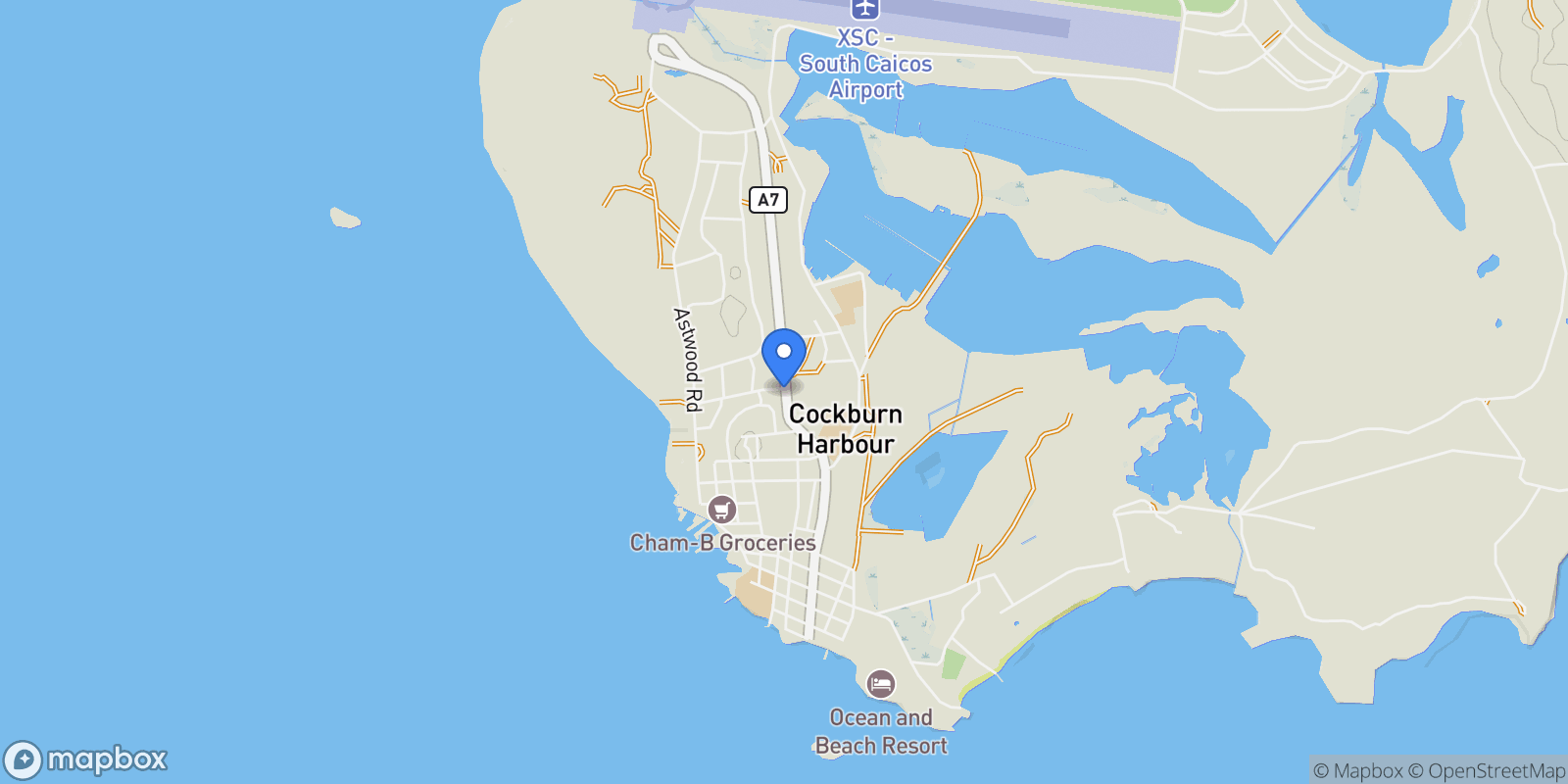 Map showing SOUTH CAICOS BEACHFRONT, Cockburn Harbour, Caicos Islands, Turks and Caicos Islands.