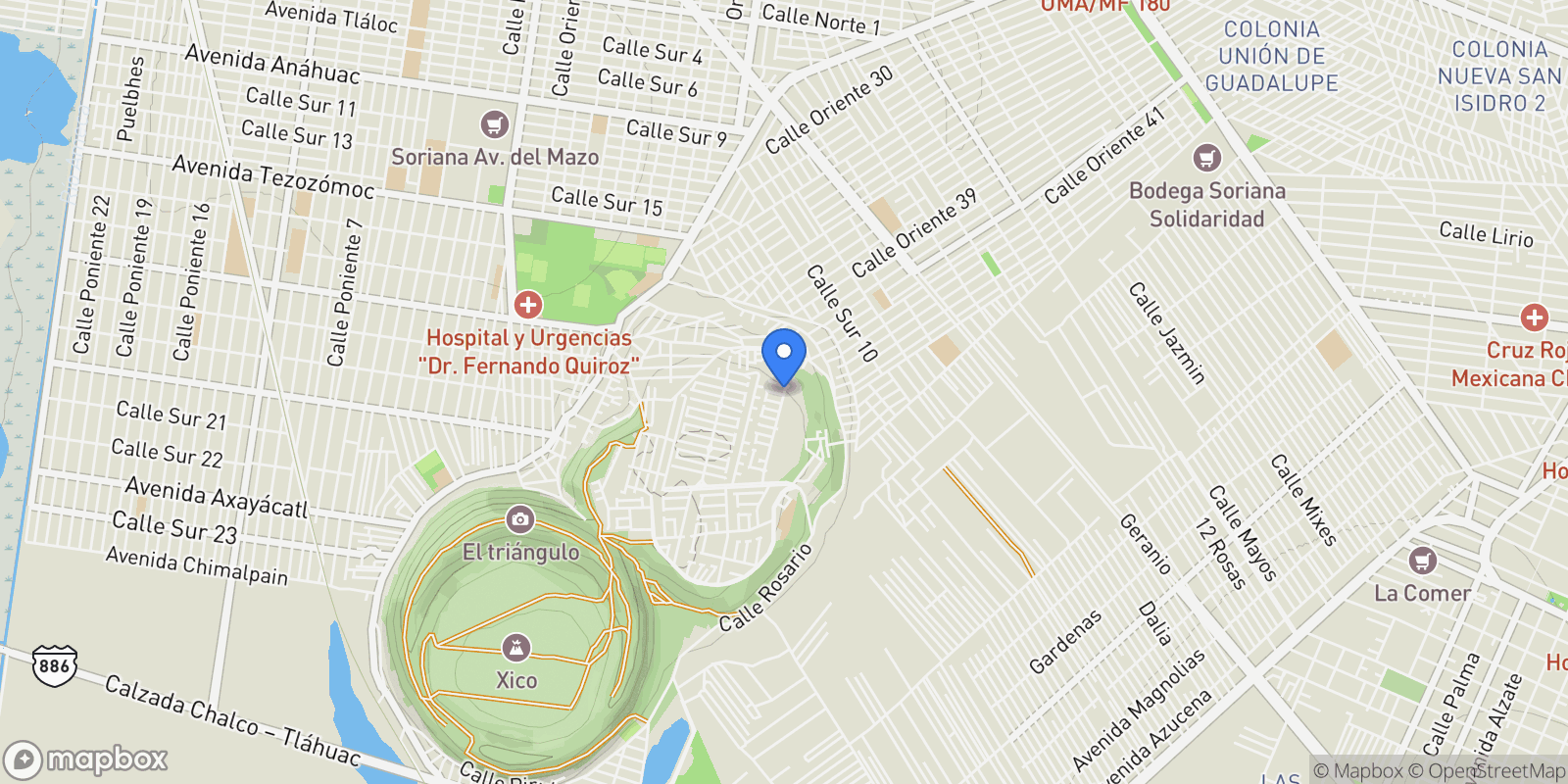 Map showing Hacienda Acopilco, Ciudad de México, 05700, Xico, State of Mexico, Mexico.