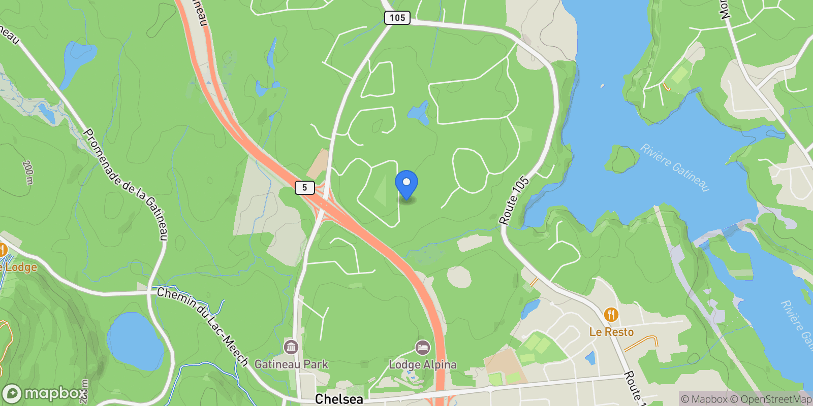 Map showing 102 Ch. de la Belle-Terre, Chelsea, Quebec, Canada.