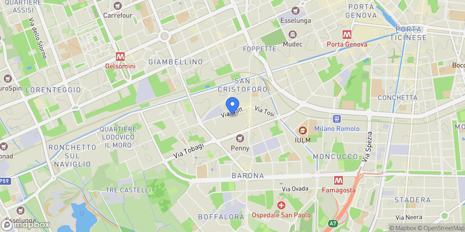 Map showing Via Giacomo Watt, 20143 Milano MI, Italy, Milan, Lombardy, Italy.
