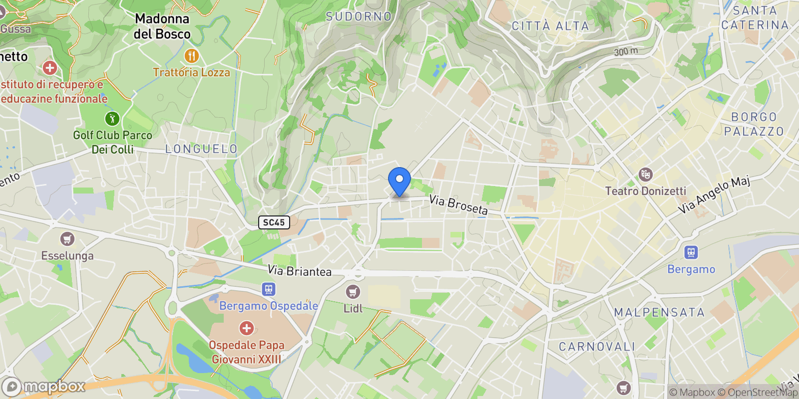 Map showing Bergamo, Lombardy, Italy.