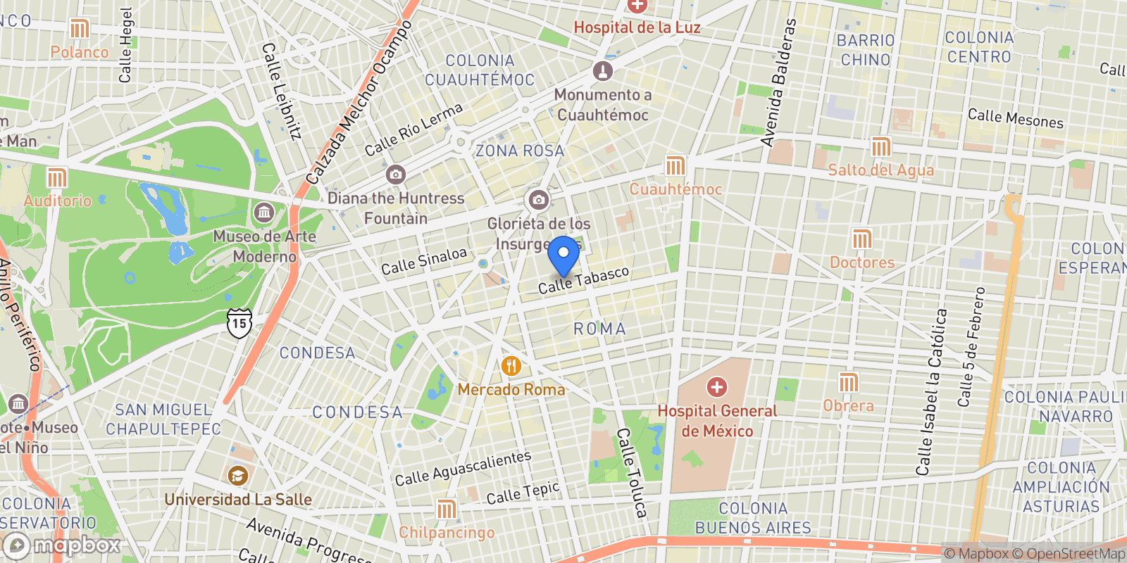 Map showing Jalapa 91, Ciudad de México, 06700, Mexico City, Mexico.