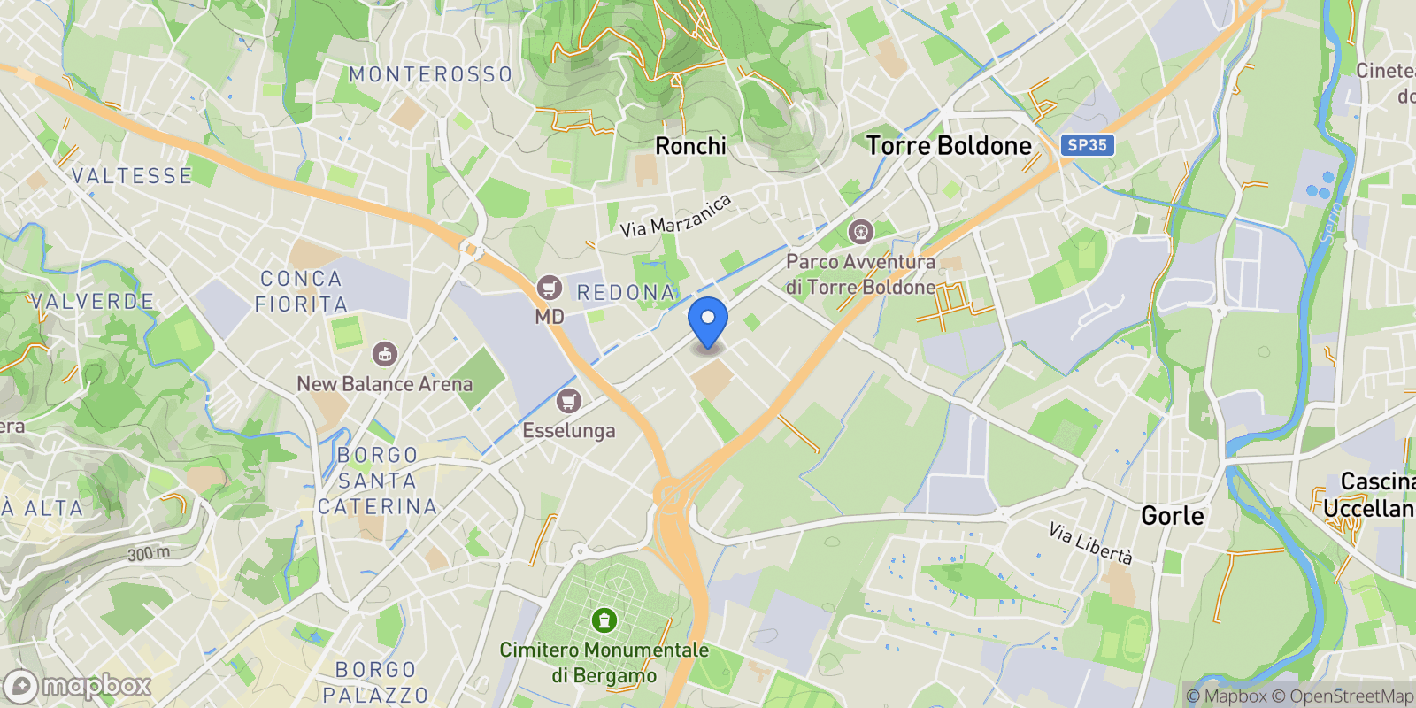 Map showing Bergamo, Lombardy, Italy.