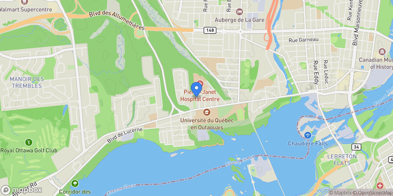 Map showing 33 Rue du Roussillon, Gatineau, Quebec, Canada.