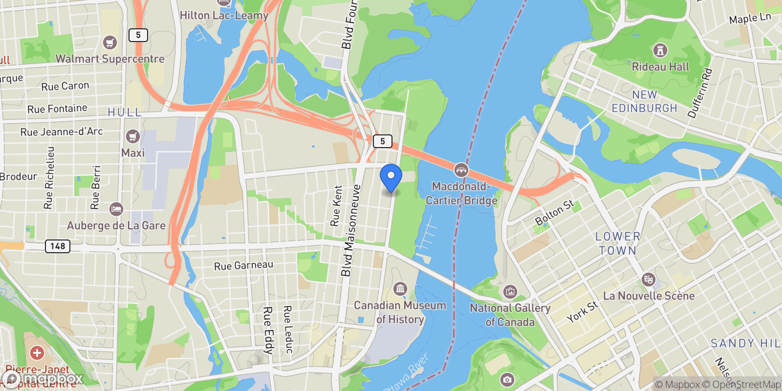 Map showing 185 Rue Laurier 1804, Gatineau, Quebec, Canada.