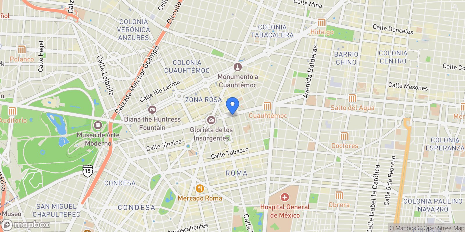 Map showing Roma Norte Av. Chapultepec, Mexico City, MEX 06700, Mexico City, Mexico.