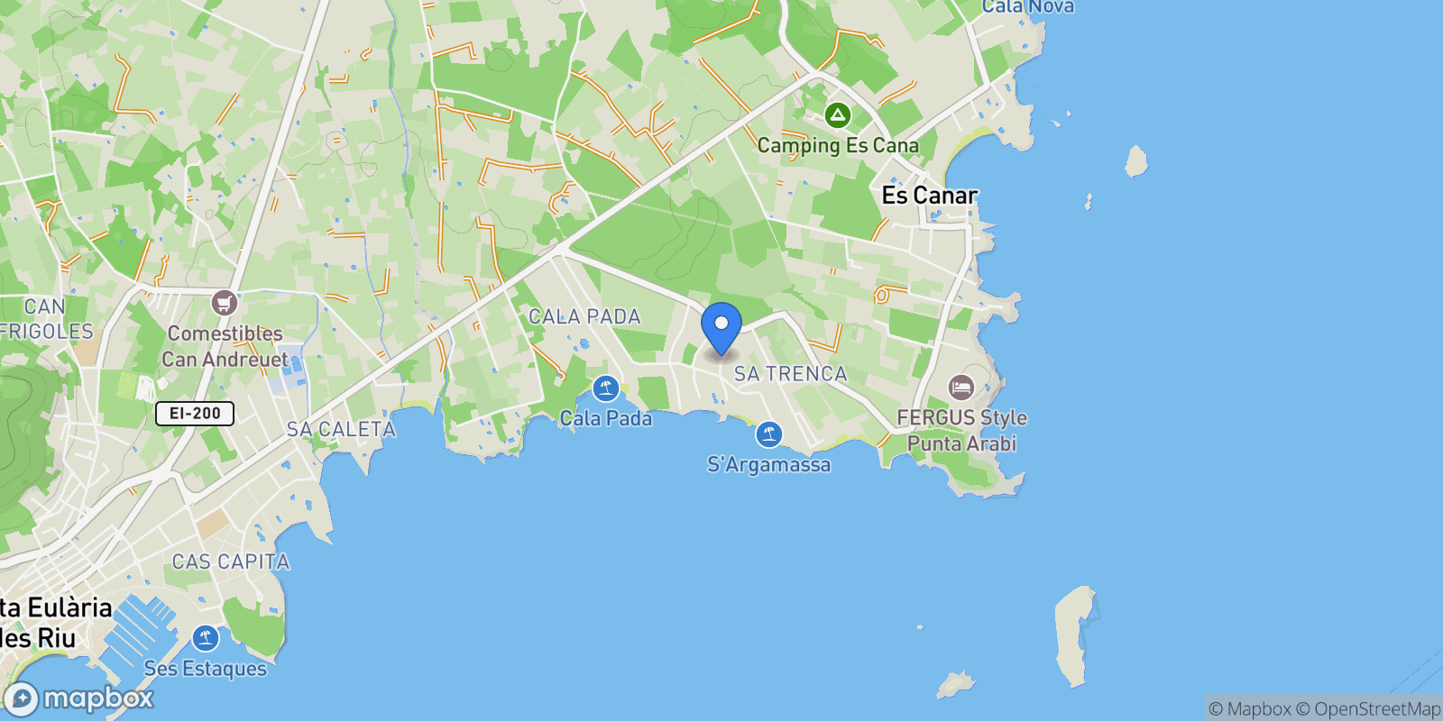 Map showing s'Argamassa, Illes Balears, Spain, S'Argamassa, Santa Eularia des Riu, Balearic Islands.