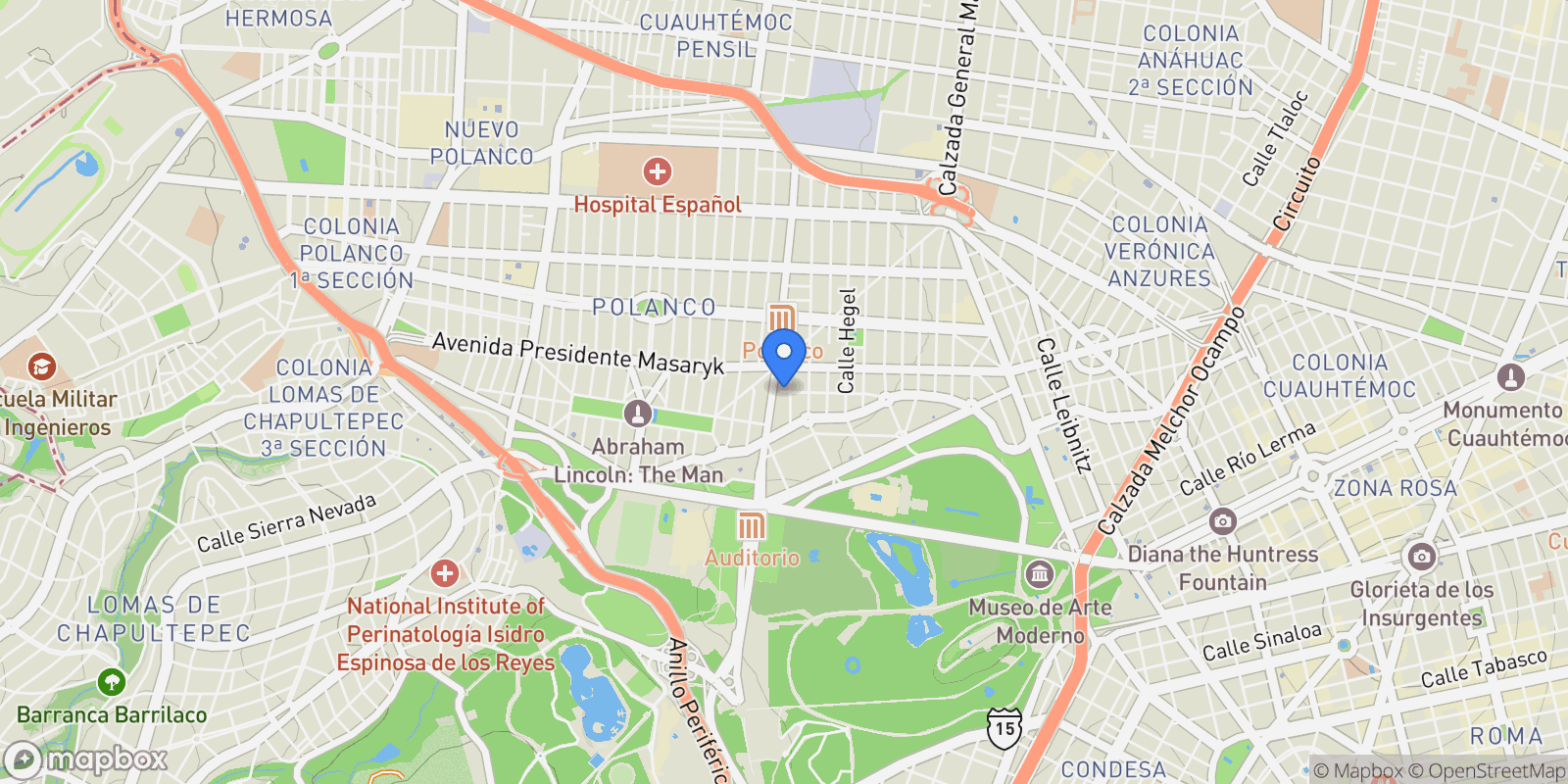 Map showing Polanco Eugenio Sue, Mexico City, 11550, Mexico City, Mexico.