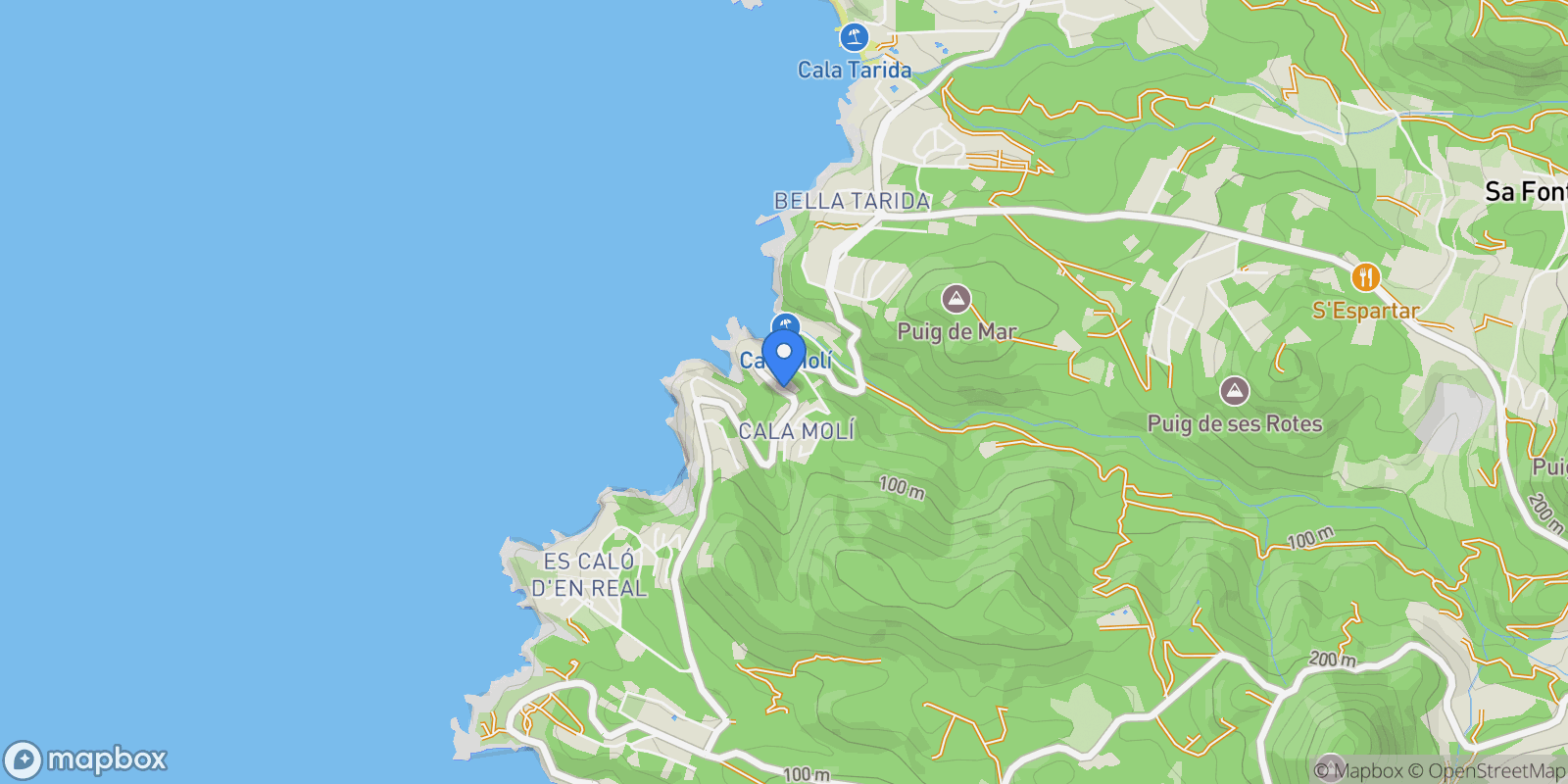 Map showing Av. de Cala Molí, Illes Balears, Spain, Cala Moli, Sant Josep de sa Talaia, Spain.