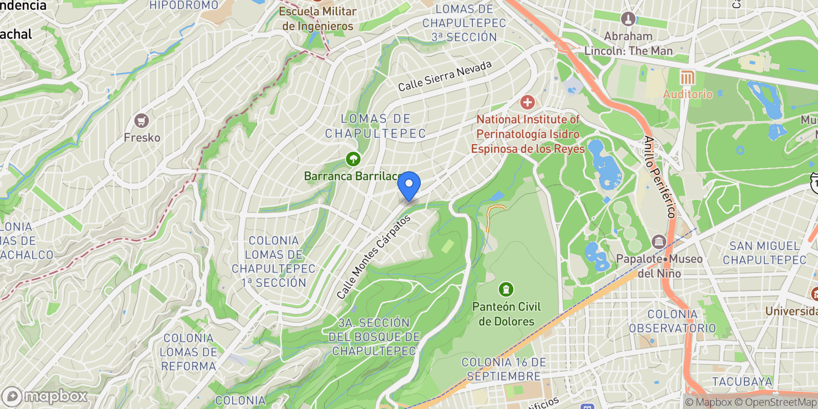 Map showing Boulevard de los Virreyes 1010 Lomas de Chapultepec, Ciudad de México, 11000, Mexico City, Mexico.