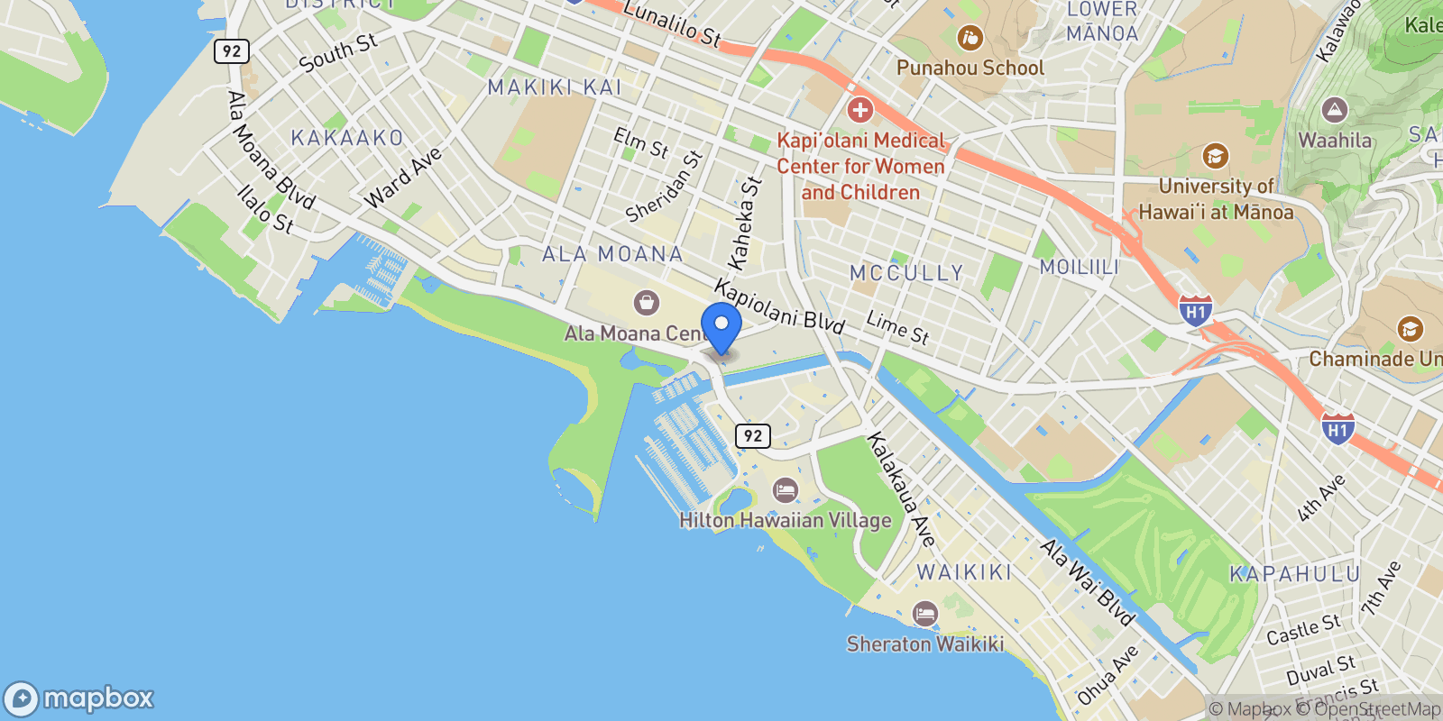 Map showing 1650 Ala Moana Boulevard , 3107, Honolulu, HI 96815, Honolulu, Hawaii, United States.