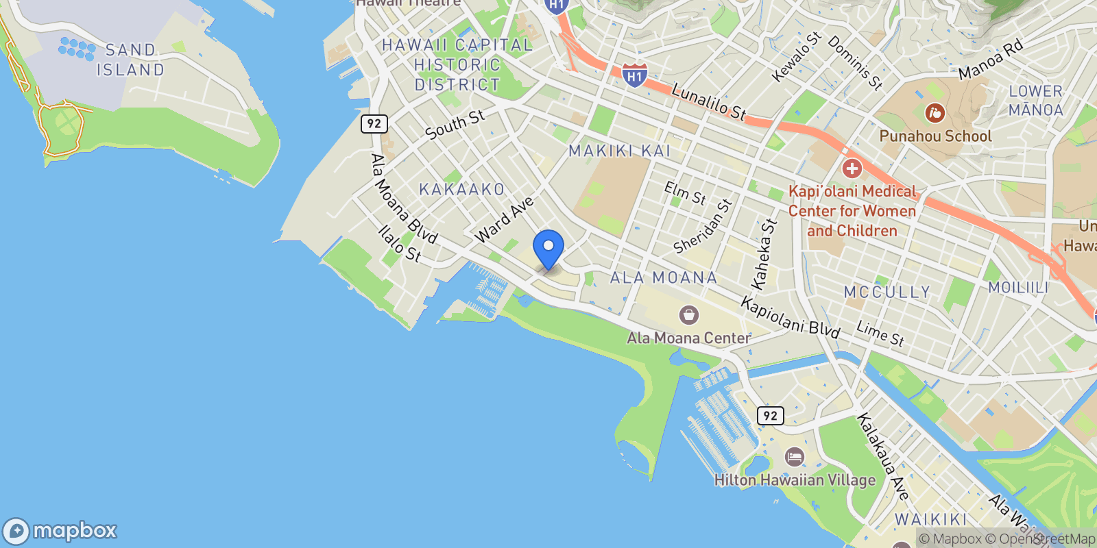 Map showing 1108 Auahi Street , 511, Honolulu, HI 96814, Honolulu, Hawaii, United States.