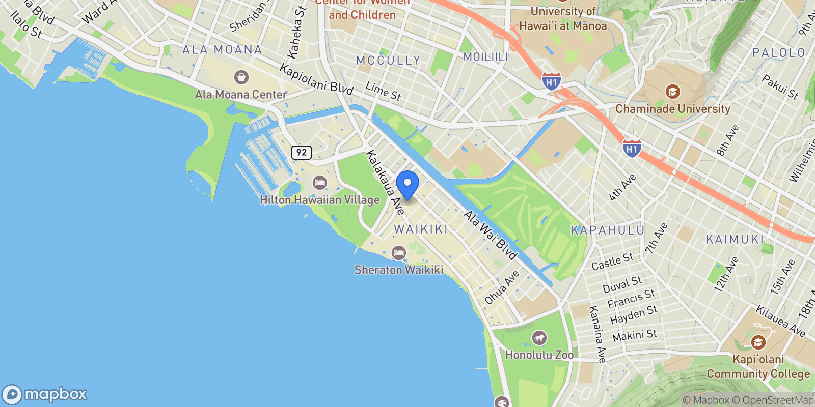Map showing 2139 Kuhio Avenue , 2307, Honolulu, HI 96815, Honolulu, Hawaii, United States.