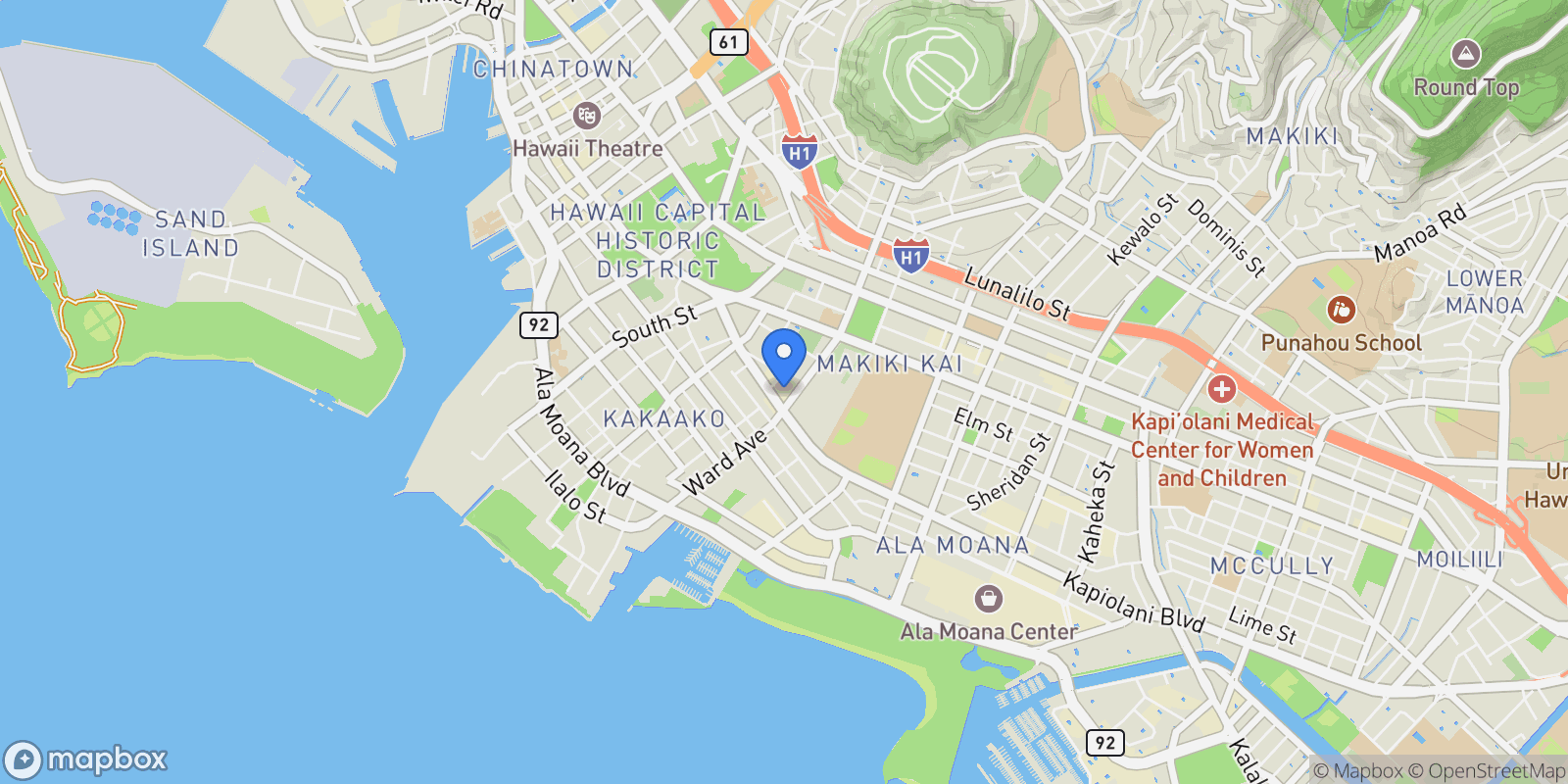 Map showing 888 Kapiolani Boulevard , 4505, Honolulu, HI 96813, Honolulu, Hawaii, United States.