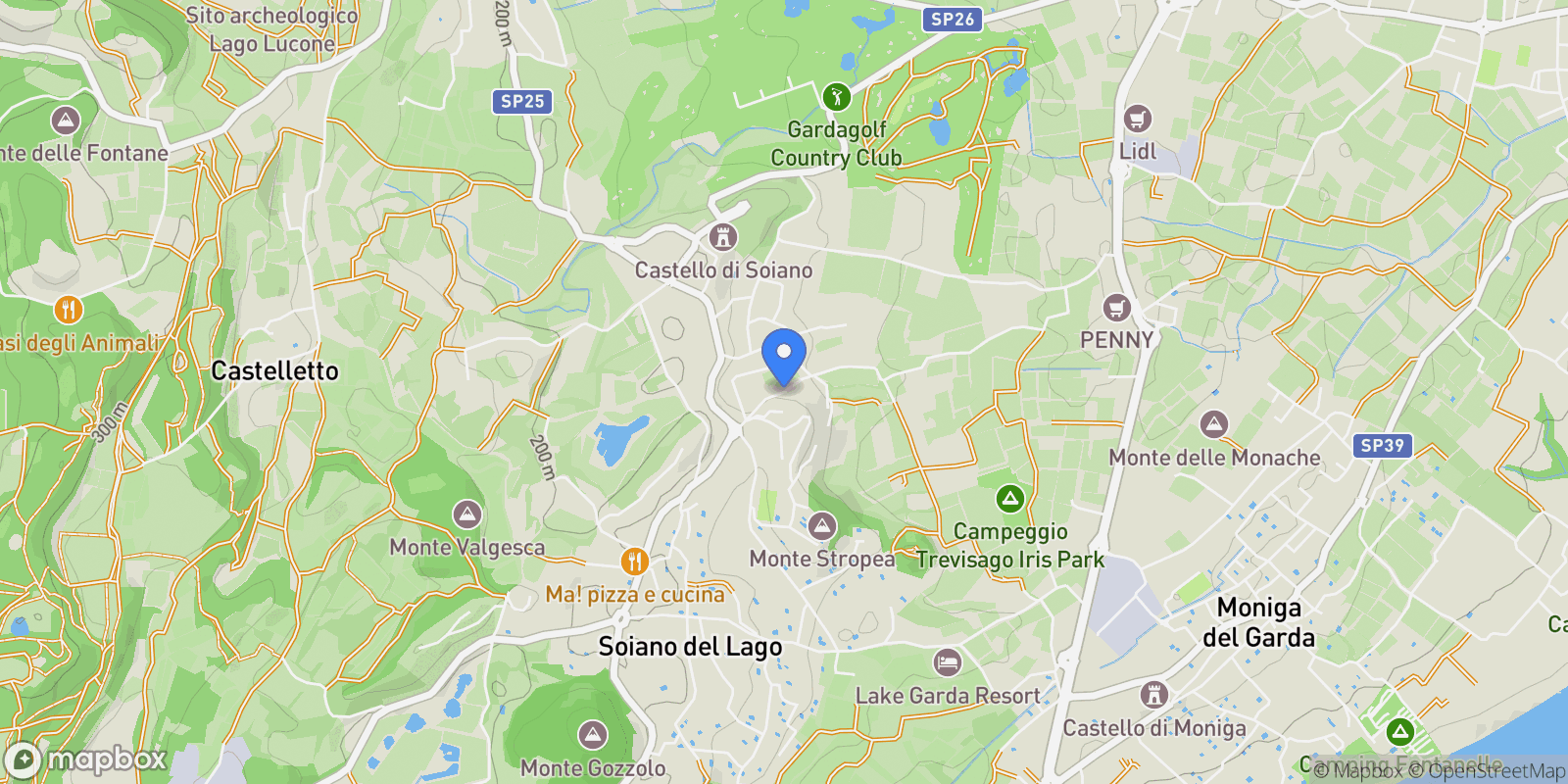 Map showing Via Trevisago, Soiano del Lago, Lombardy, Italy.