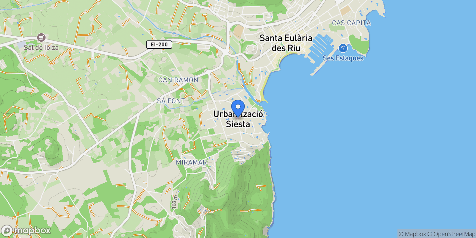 Map showing Santa Eularia des Riu, Balearic Islands, Spain.