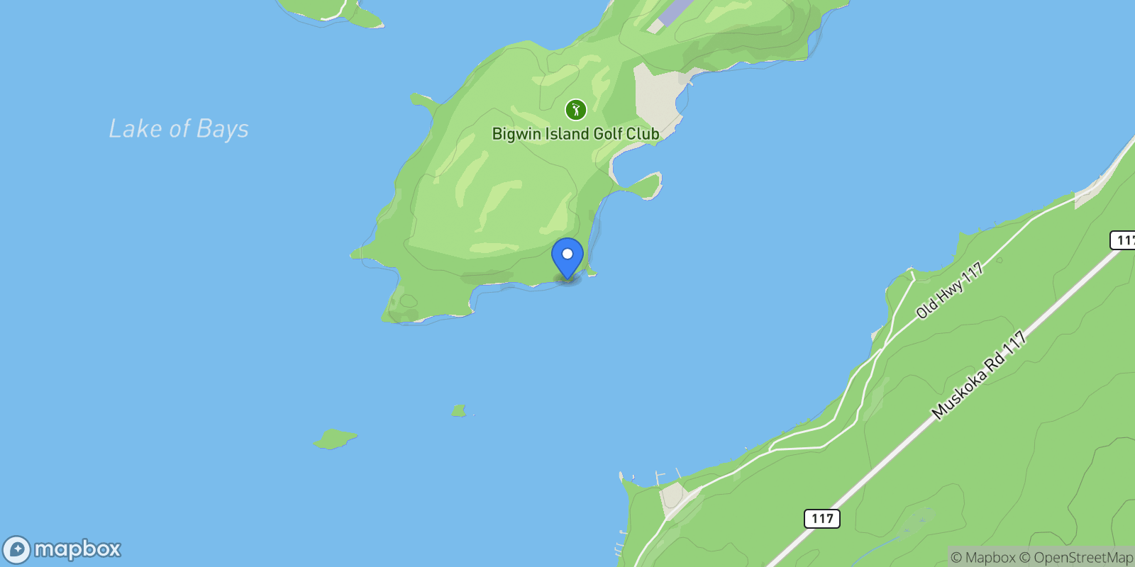 Map showing 300 Bigwin Island, Lake Of Bays, Ontario, Canada.