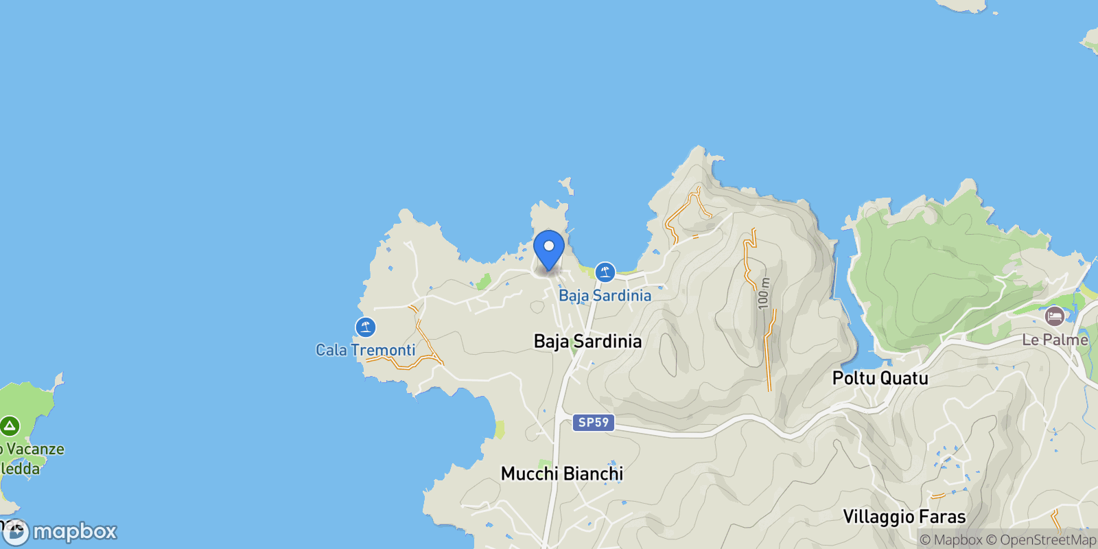 Map showing 07021 Baja Sardinia, Province of Sassari, Italy, Baja Sardinia, Sardinia, Italy.