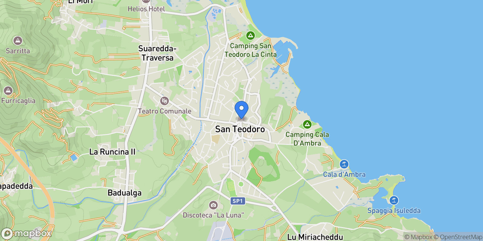 Map showing 07052 San Teodoro SS, Italy, San Teodoro, Italy.