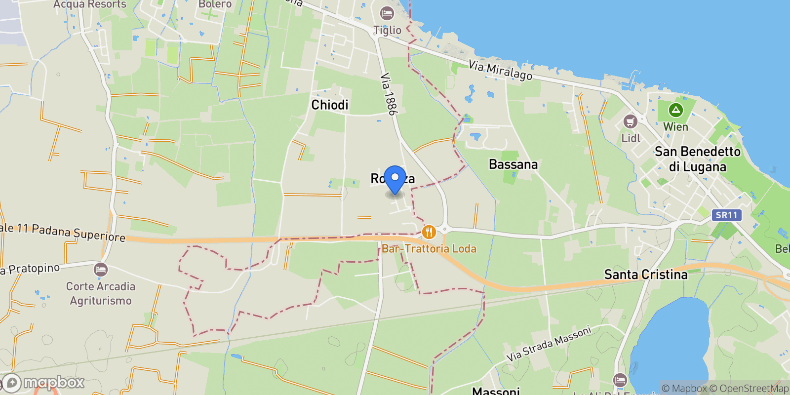 Map showing Via Nino Dal Pra, Rovizza, Lombardy, Italy.