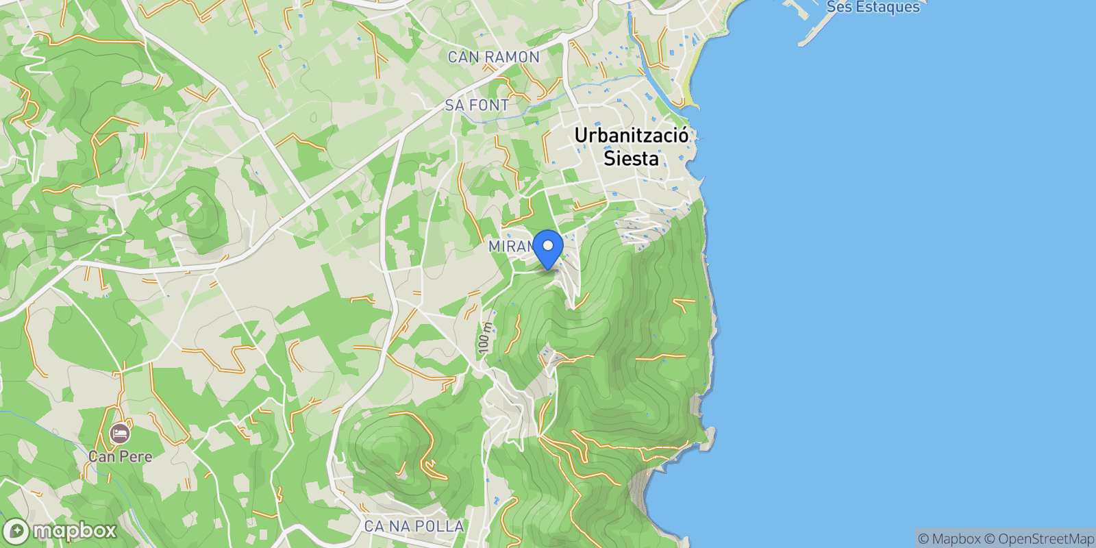 Map showing Santa Eularia des Riu, Balearic Islands, Spain.