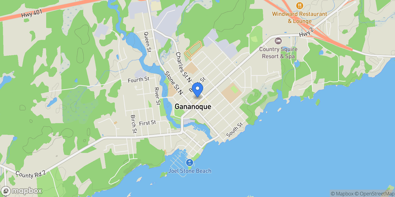 Map showing 479 Cunningham Road, Gananoque, ON K7G 2V4, Gananoque, Ontario, Canada.
