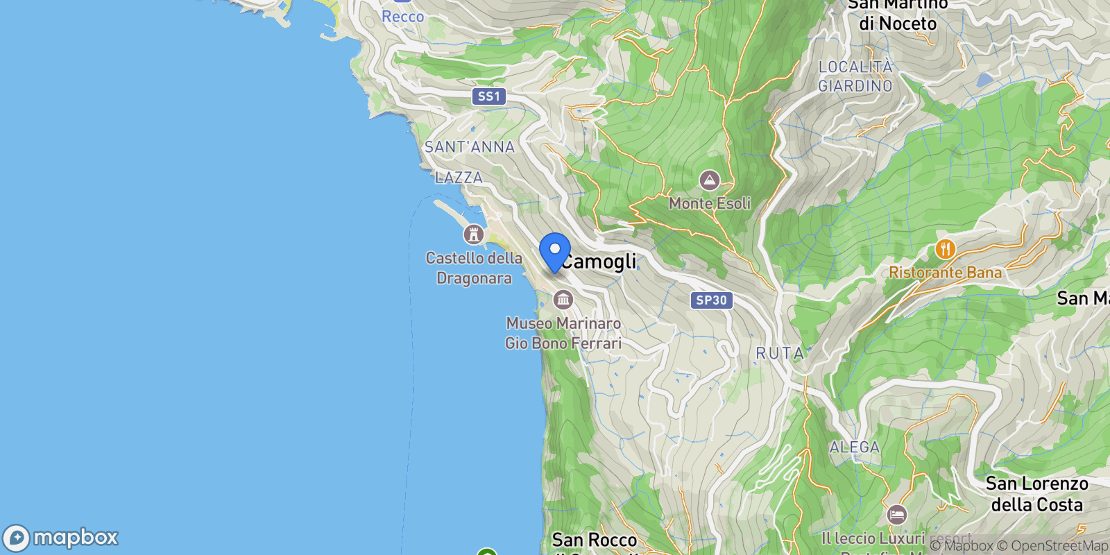 Map showing Via Lorenzo Bozzo, Camogli, Liguria, Italy.