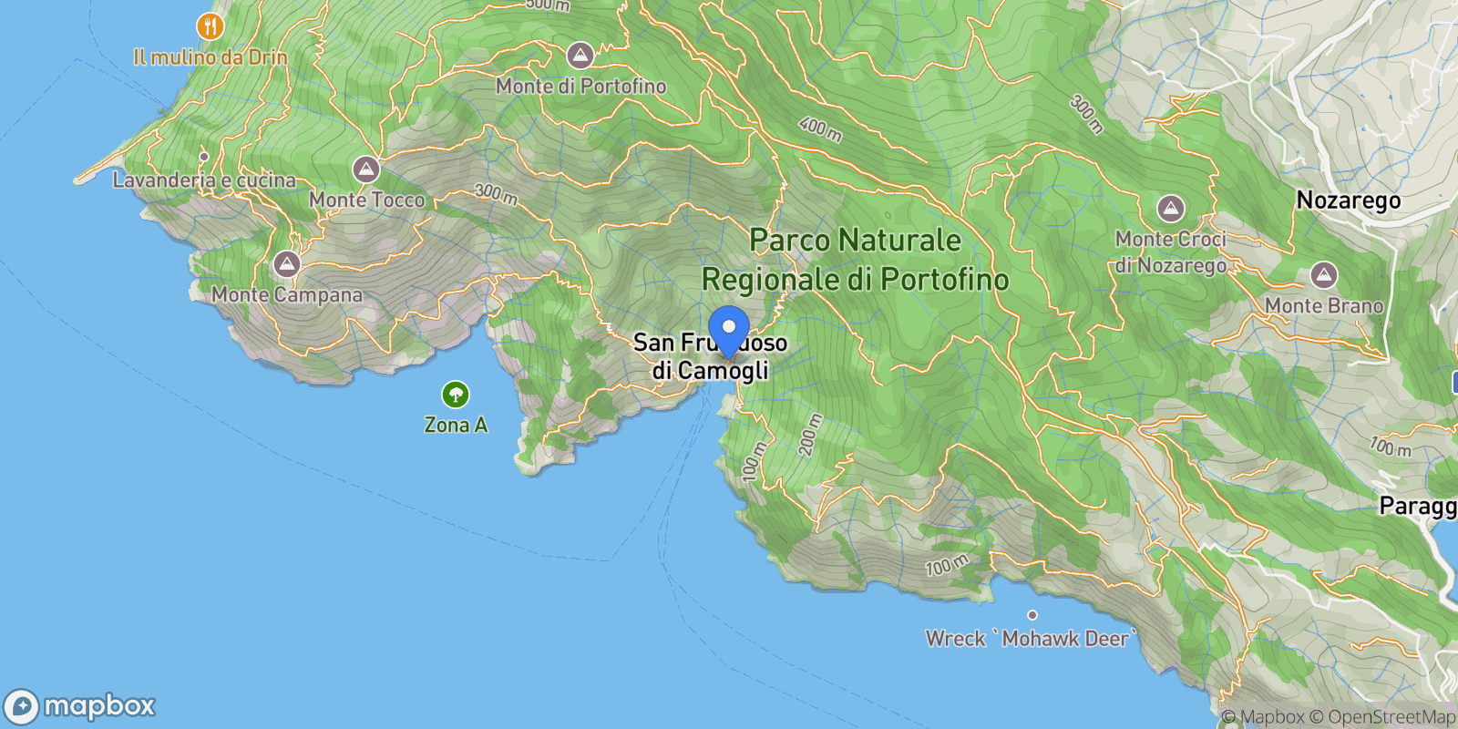 Map showing Via San Fruttuoso, San Fruttuoso, Liguria, Italy.