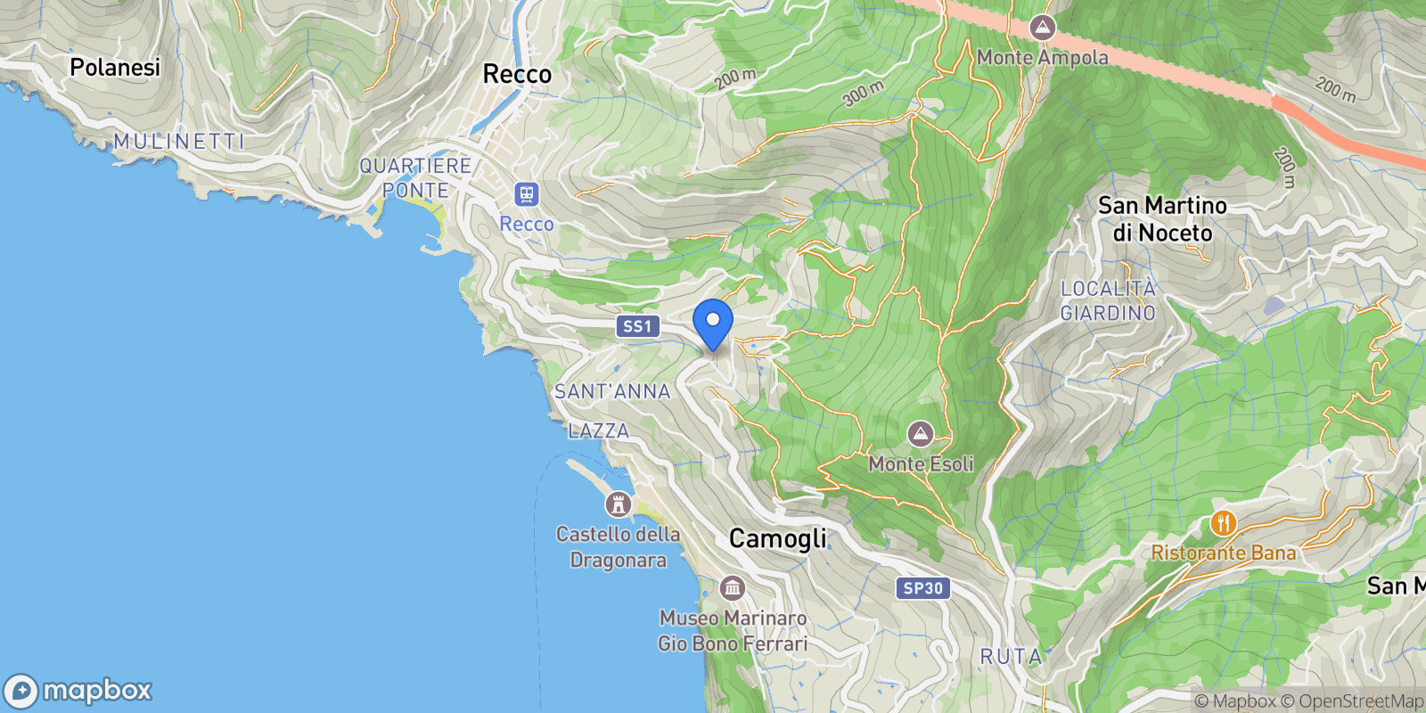 Map showing Via Aurelia, Camogli, Liguria, Italy.