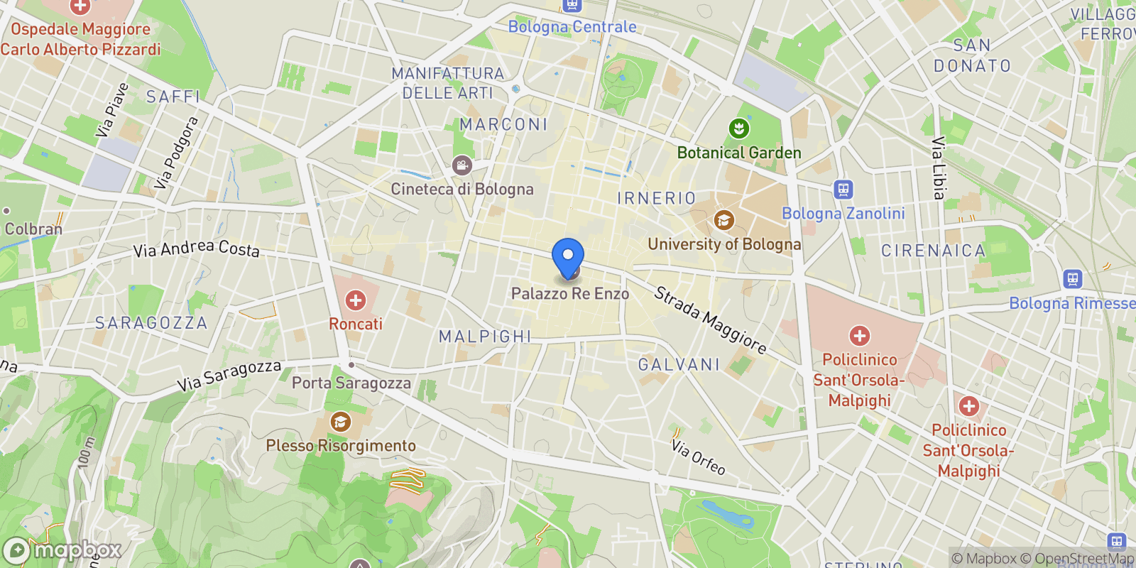 Map showing Piazza Maggiore, Bologna, Bologna, Emilia-Romagna, Italy.