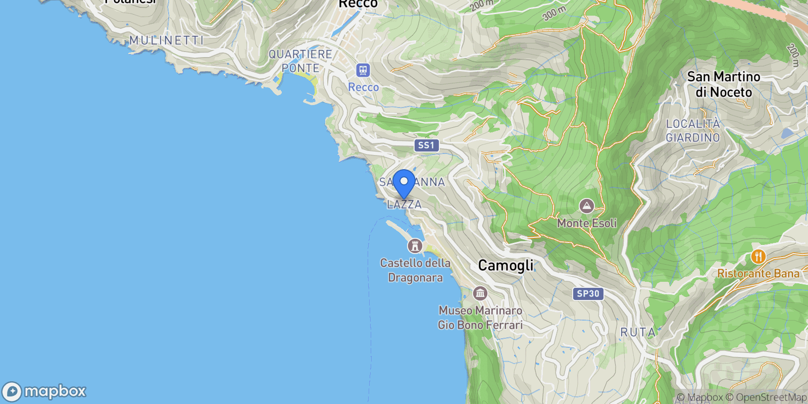 Map showing Corso Giuseppe Mazzini, Camogli, Liguria, Italy.