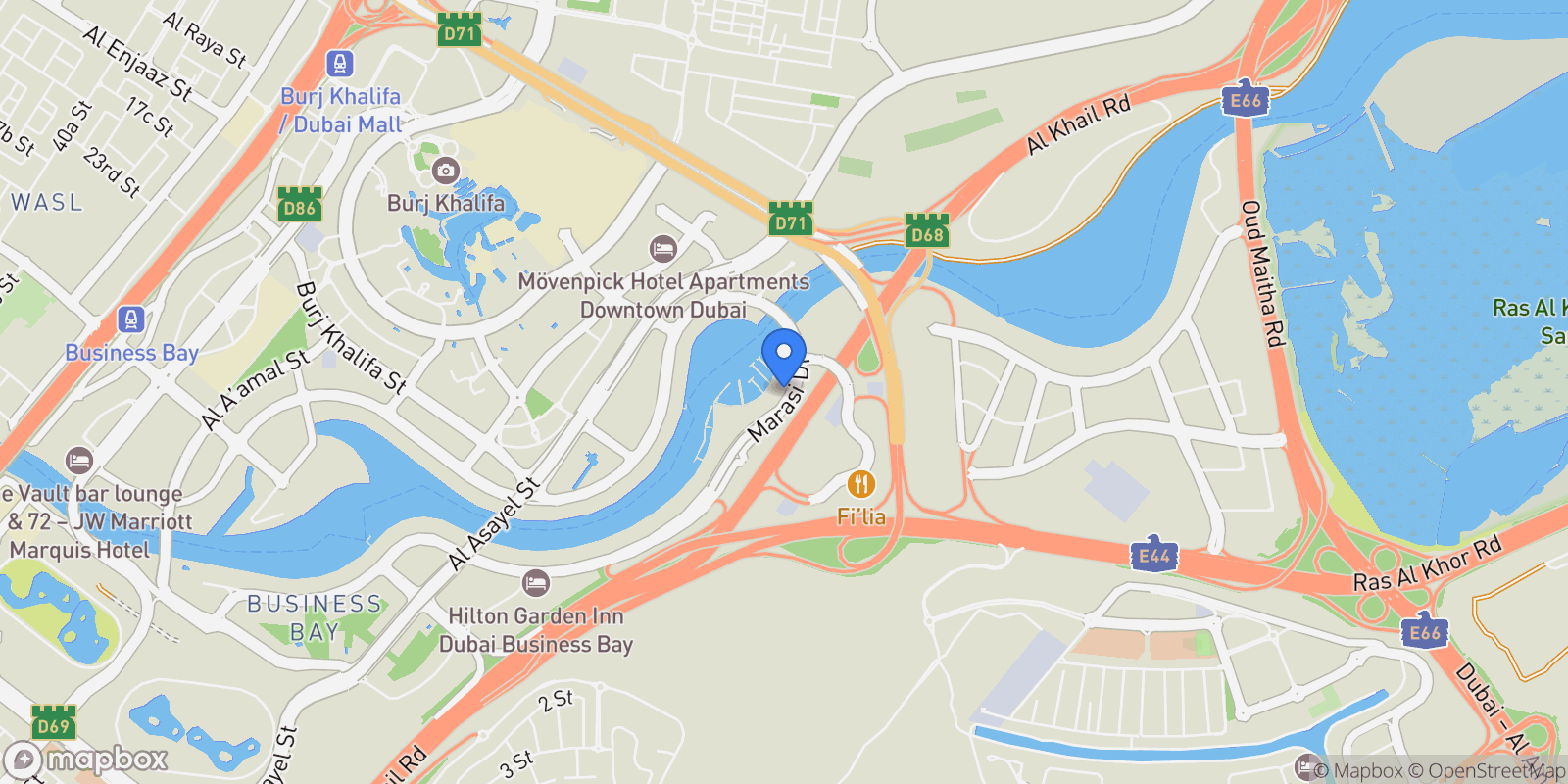 Map showing Marasi Dr - Business Bay - Dubai - United Arab Emirates, Dubai, Dubai, United Arab Emirates.