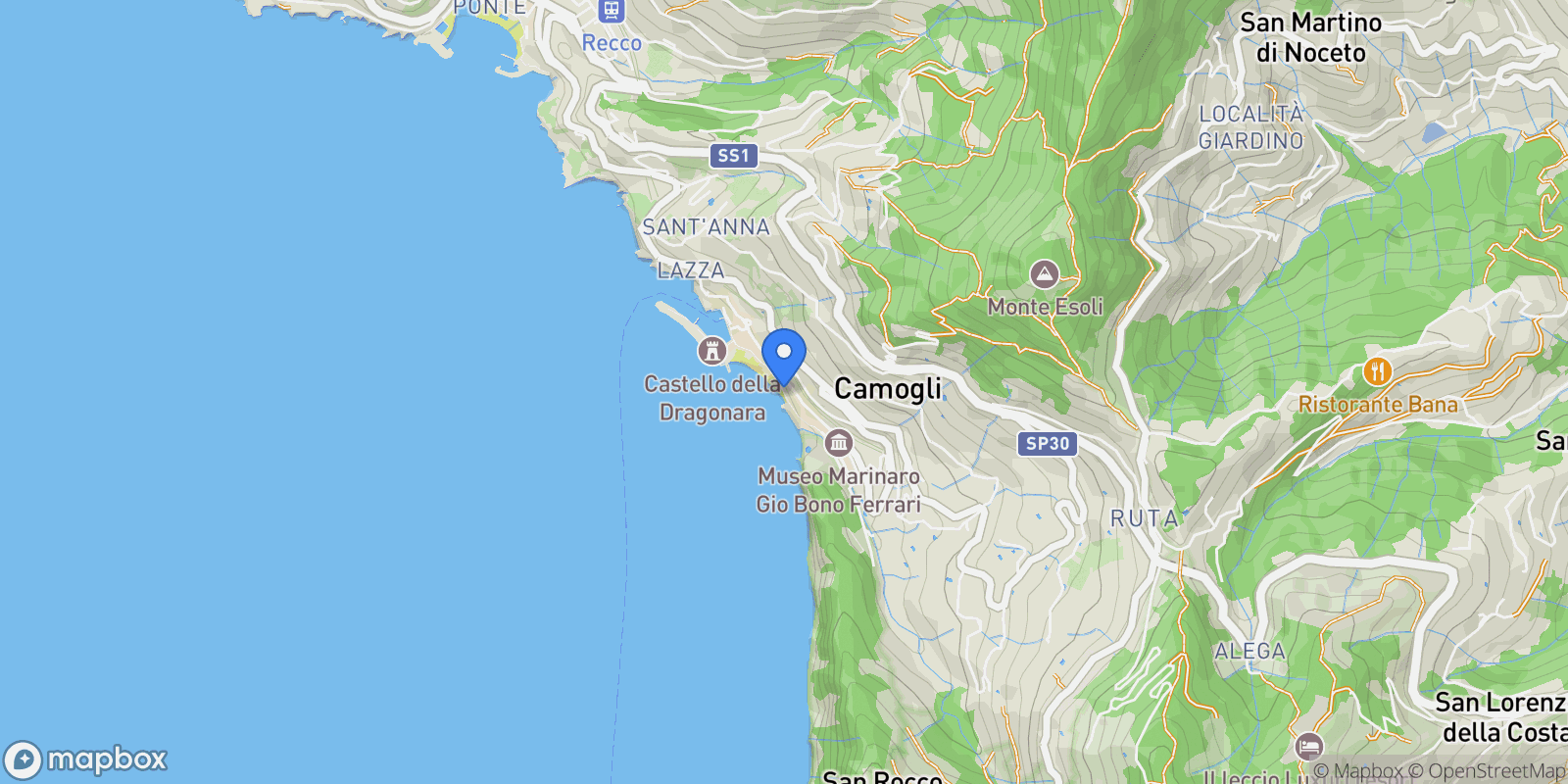 Map showing Via Garibaldi, Camogli, Liguria, Italy.