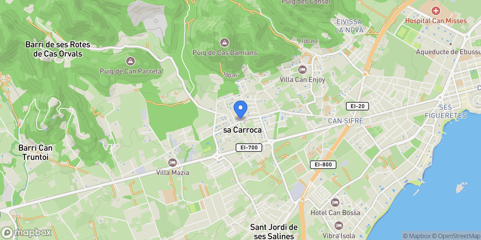 Map showing Sa Carroca, Balearic islands, Sa Carroca, Sant Josep de sa Talaia, Balearic Islands, Spain.