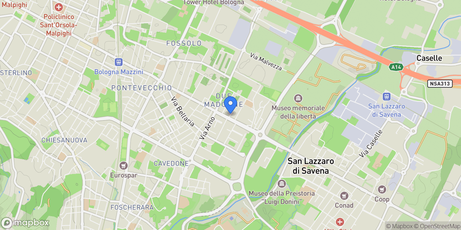 Map showing VIA DELL’AURORA, Bologna, Emilia-Romagna, Italy.
