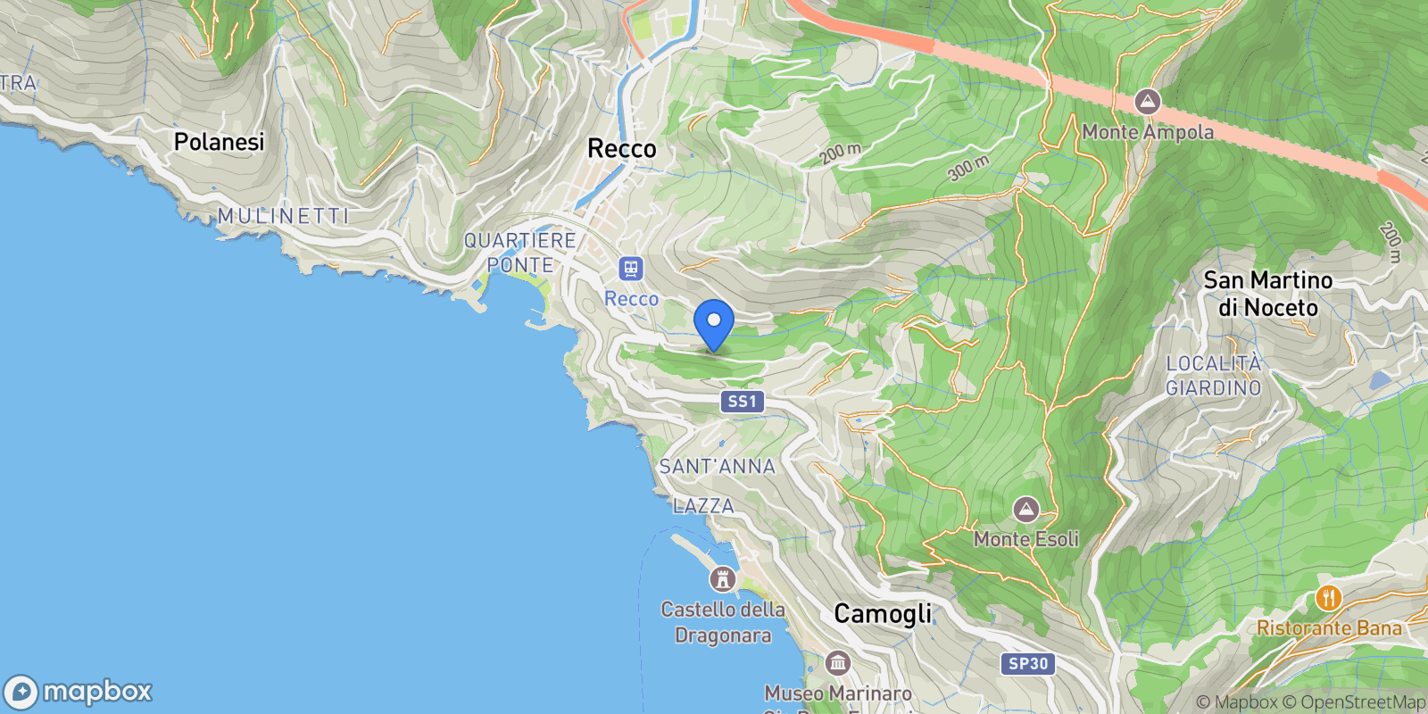 Map showing Via Carbonara, Recco, Liguria, Italy.