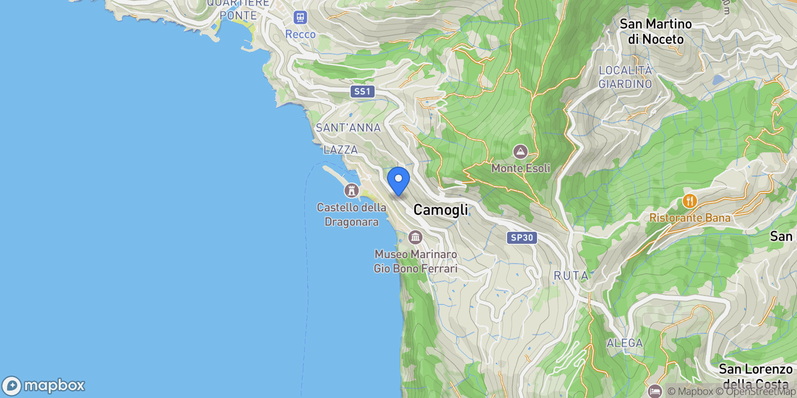 Map showing Corso Giuseppe Mazzini, Camogli, Liguria, Italy.